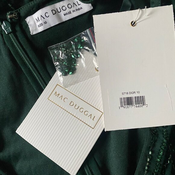 NWT $598 Size 10 Mac Duggal Sequined Wrap Over Puff Sleeve Gown - Picture 4 of 5